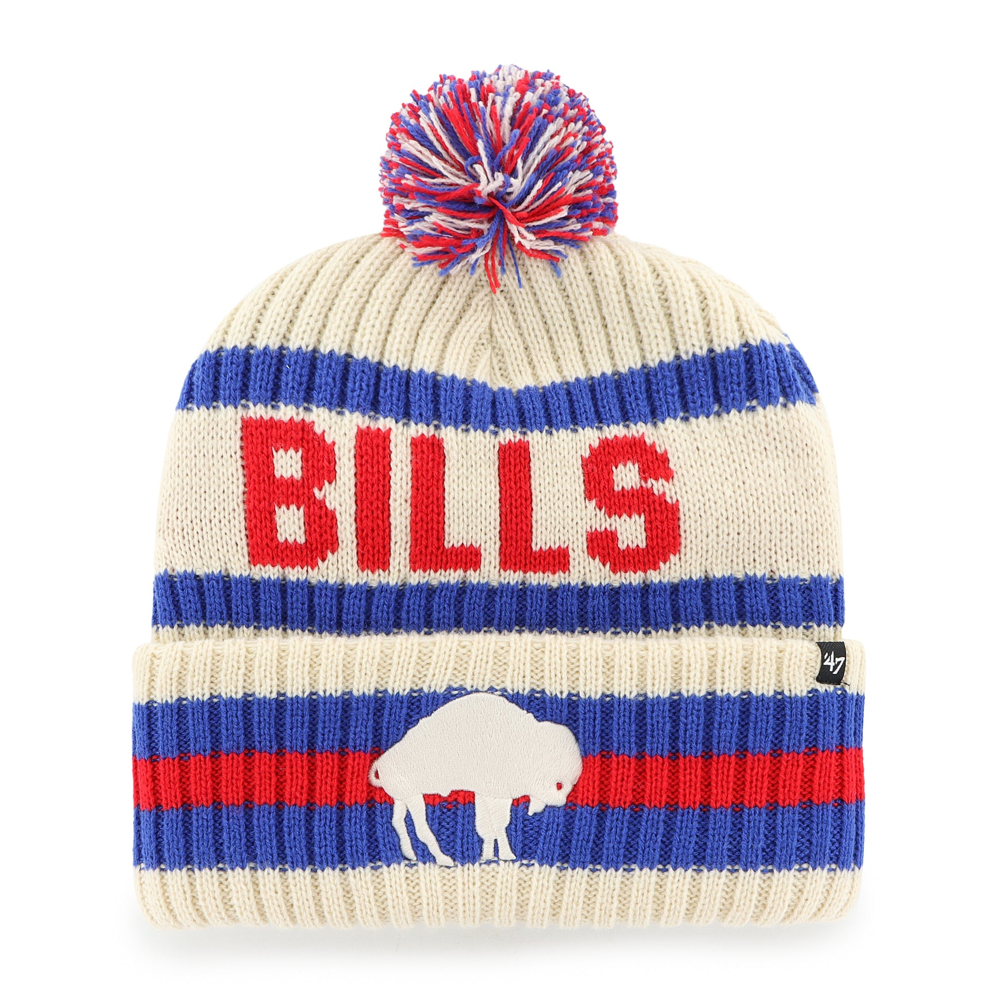 47 Brand Buffalo Bills Legacy Knit Bering Toque Beanie Hat - Cream/Blue Striped