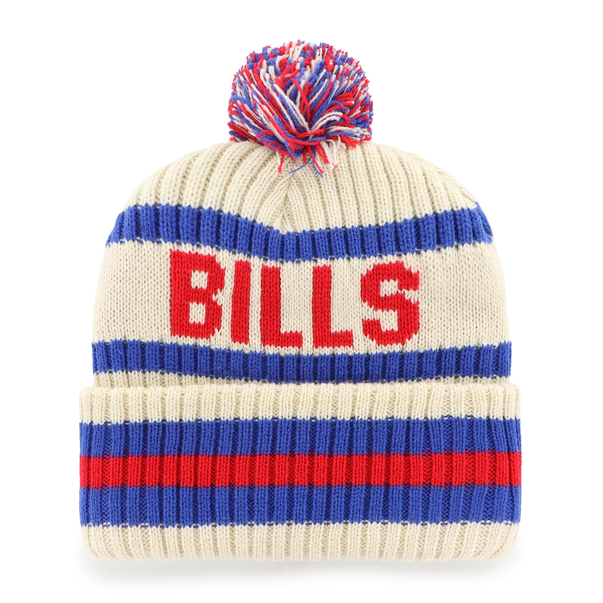 47 Brand Buffalo Bills Legacy Knit Bering Toque Beanie Hat - Cream/Blue Striped