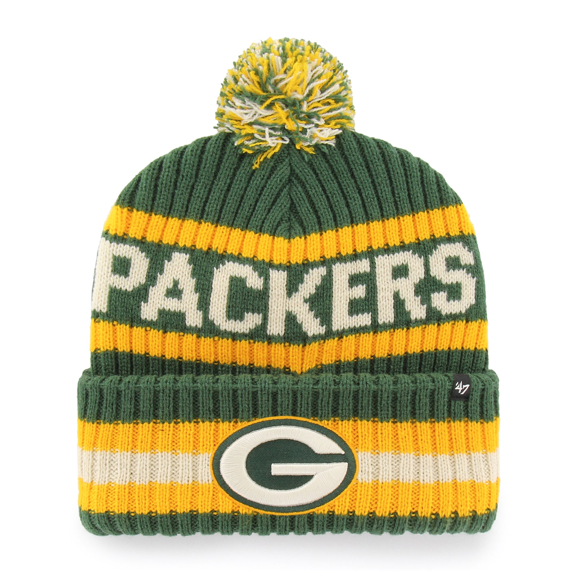 47 Brand Green Bay Packers Knit Bering Toque Beanie Hat - Green/Yellow/Striped