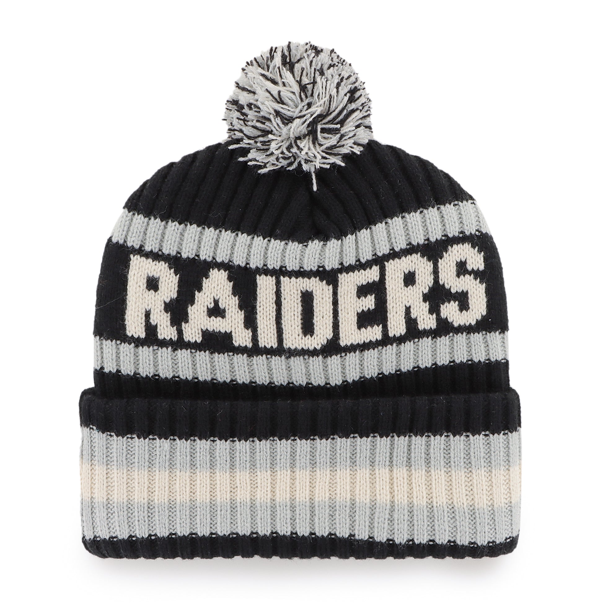 47 Brand Las Vegas Raiders Knit Bering Toque Beanie Hat - Black/Grey Striped