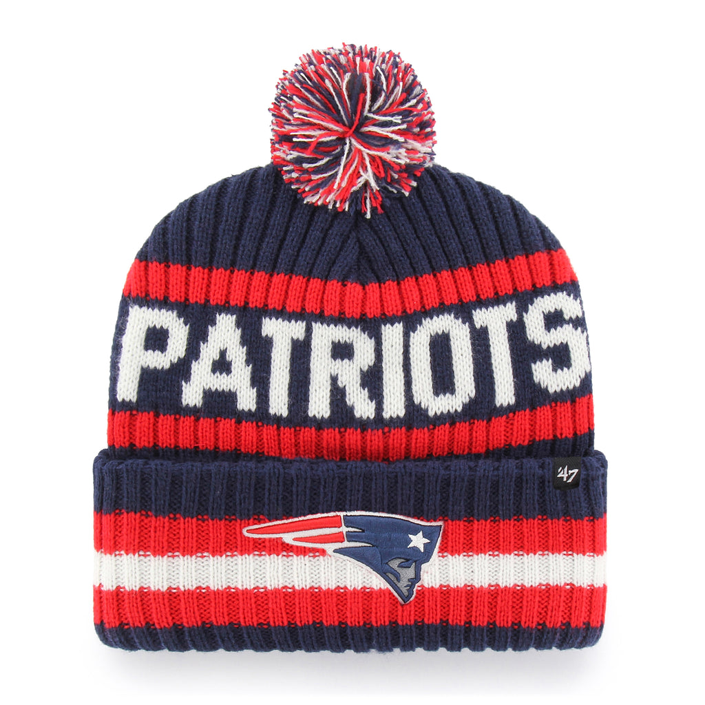 47 Brand New England Patriots Knit Bering Toque Beanie Hat - Red/Navy Striped