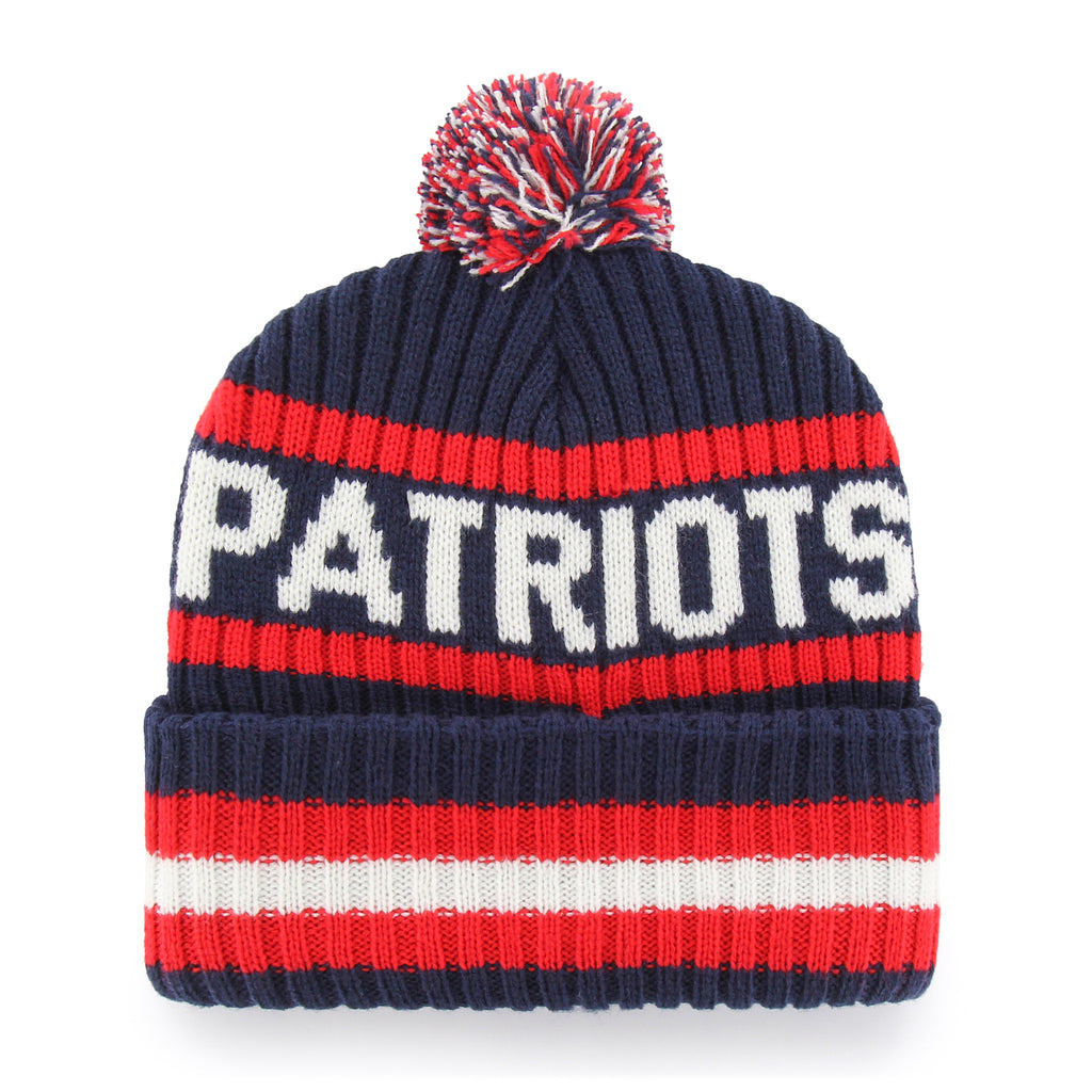 47 Brand New England Patriots Knit Bering Toque Beanie Hat - Red/Navy Striped