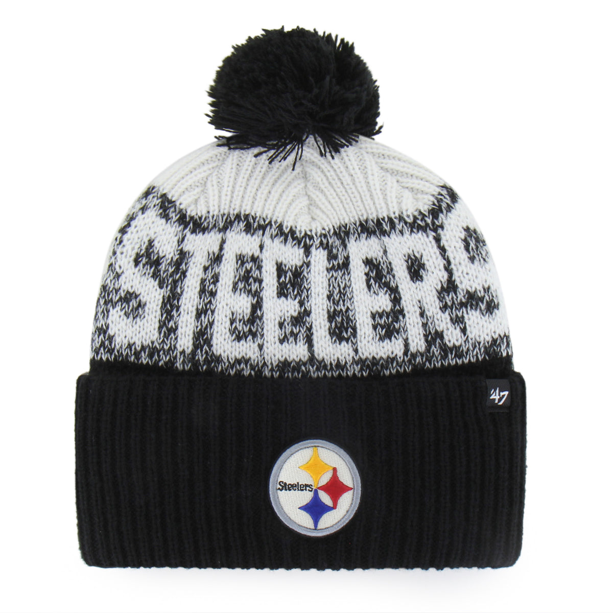 47 Brand Pittsburgh Steelers Bone Chill Knit Bering Toque Beanie Hat - Black