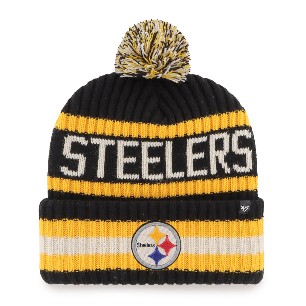 47 Brand Pittsburgh Steelers Knit Bering Toque Beanie Hat - Black/Yellow/Striped