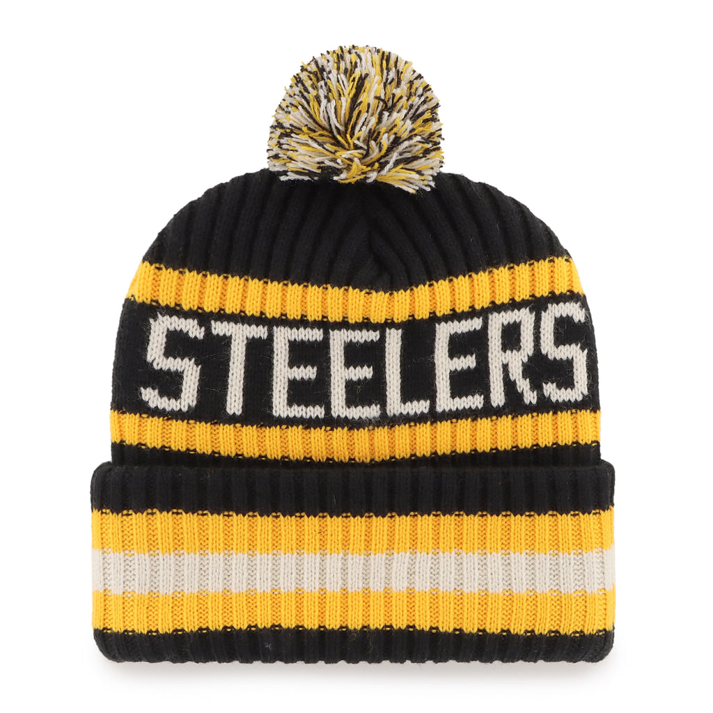 47 Brand Pittsburgh Steelers Knit Bering Toque Beanie Hat - Black/Yellow/Striped