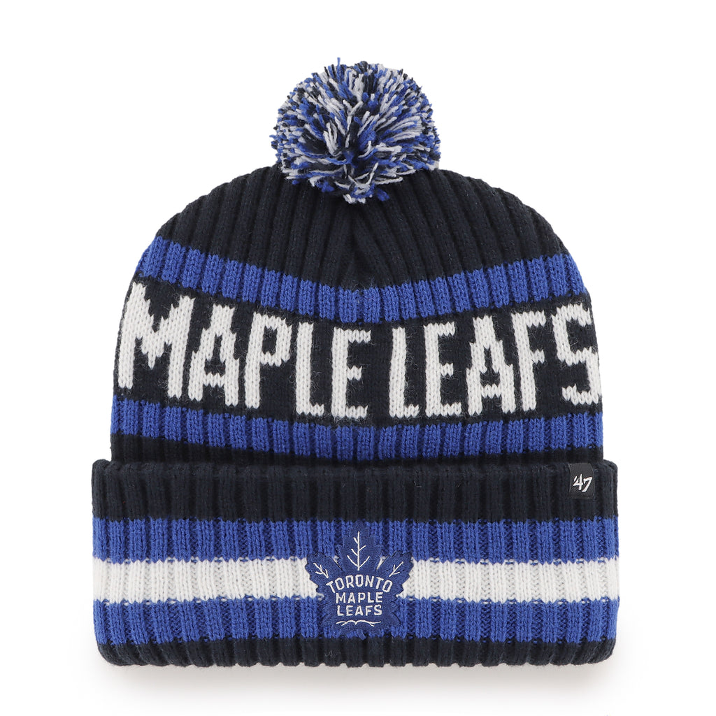 47 Brand Toronto Maple Leafs Knit Bering Toque Beanie Hat - Black/Blue Striped