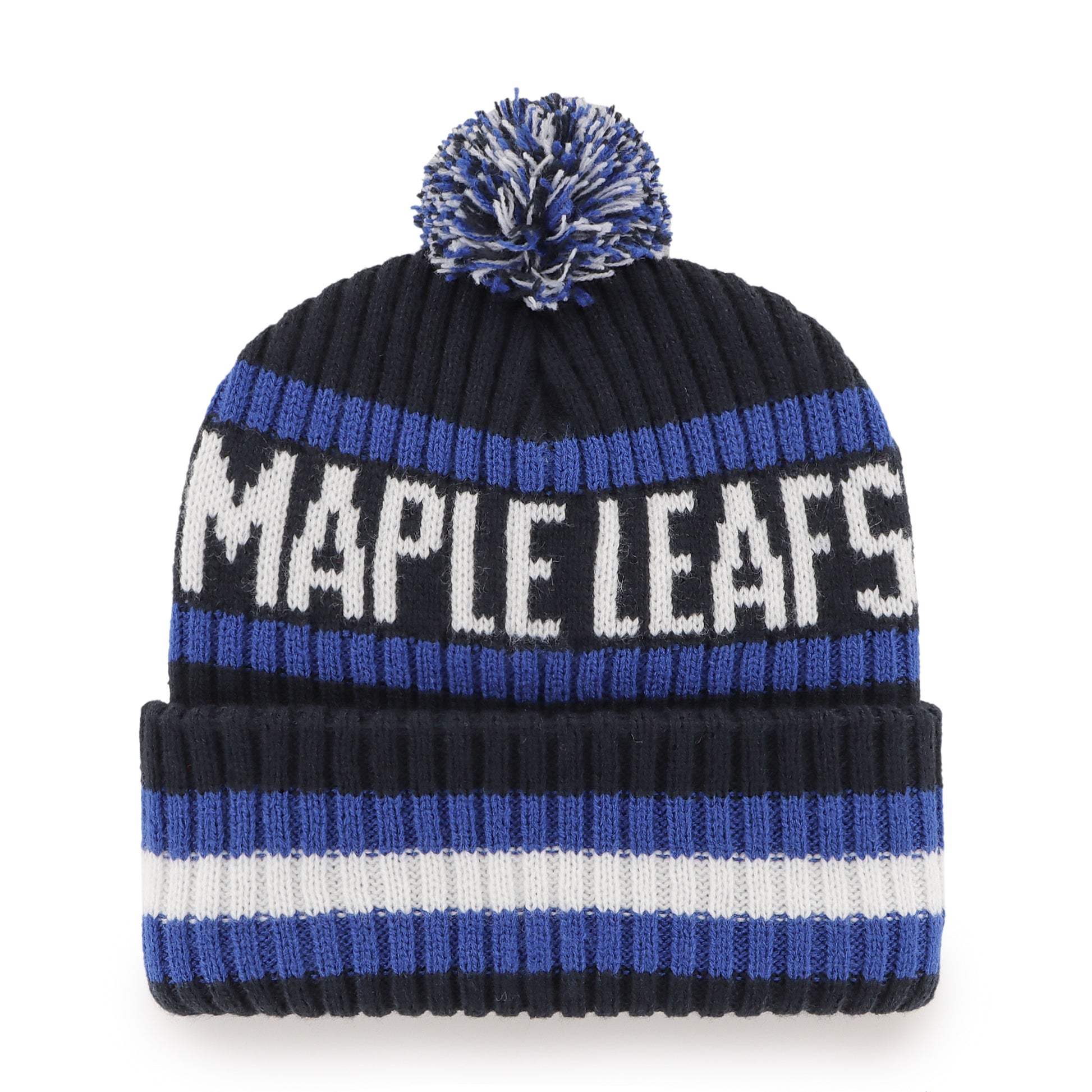47 Brand Toronto Maple Leafs Knit Bering Toque Beanie Hat - Black/Blue Striped