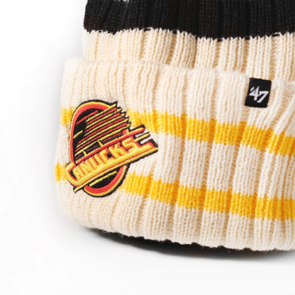 47 Brand Vancouver Canucks Hone Vintage Knit Toque Hat - Cream/Yellow/Black