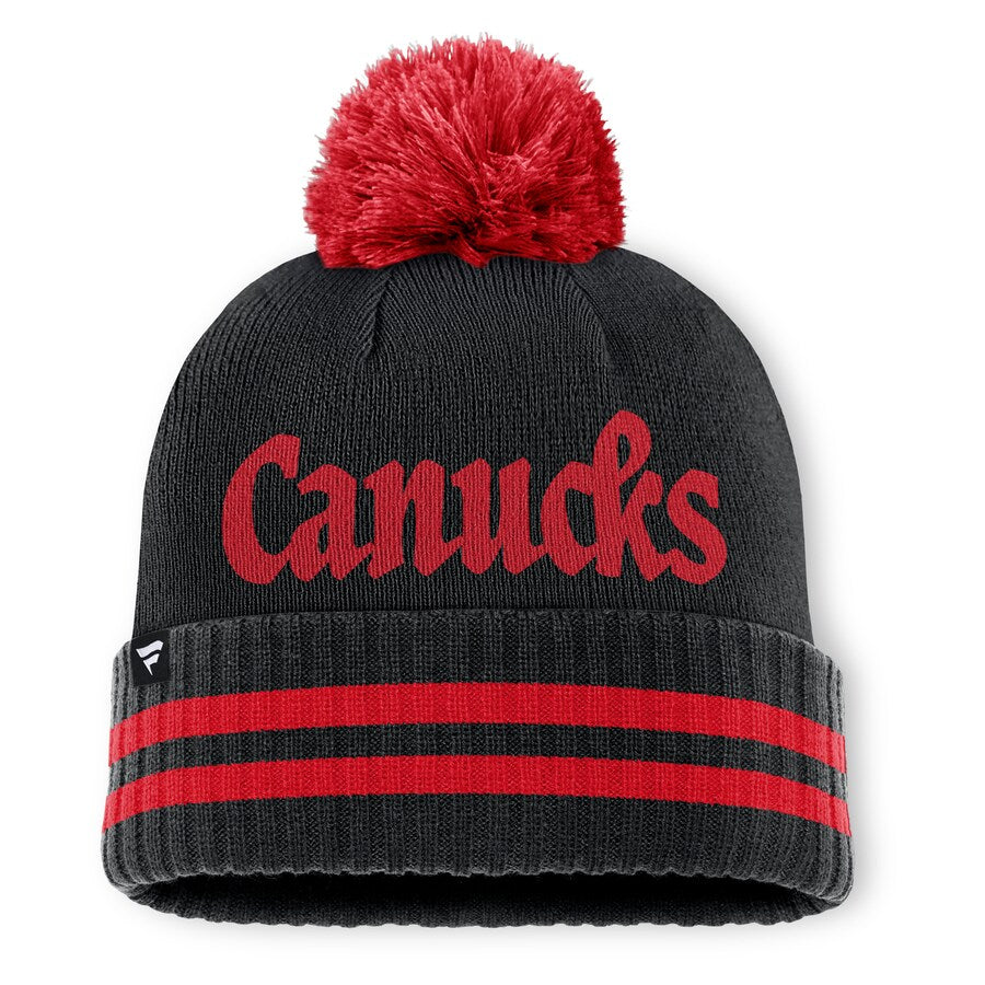 Fanatics Vancouver Canucks Heritage Blind Side Cuff Toque Beanie Hat with Pom